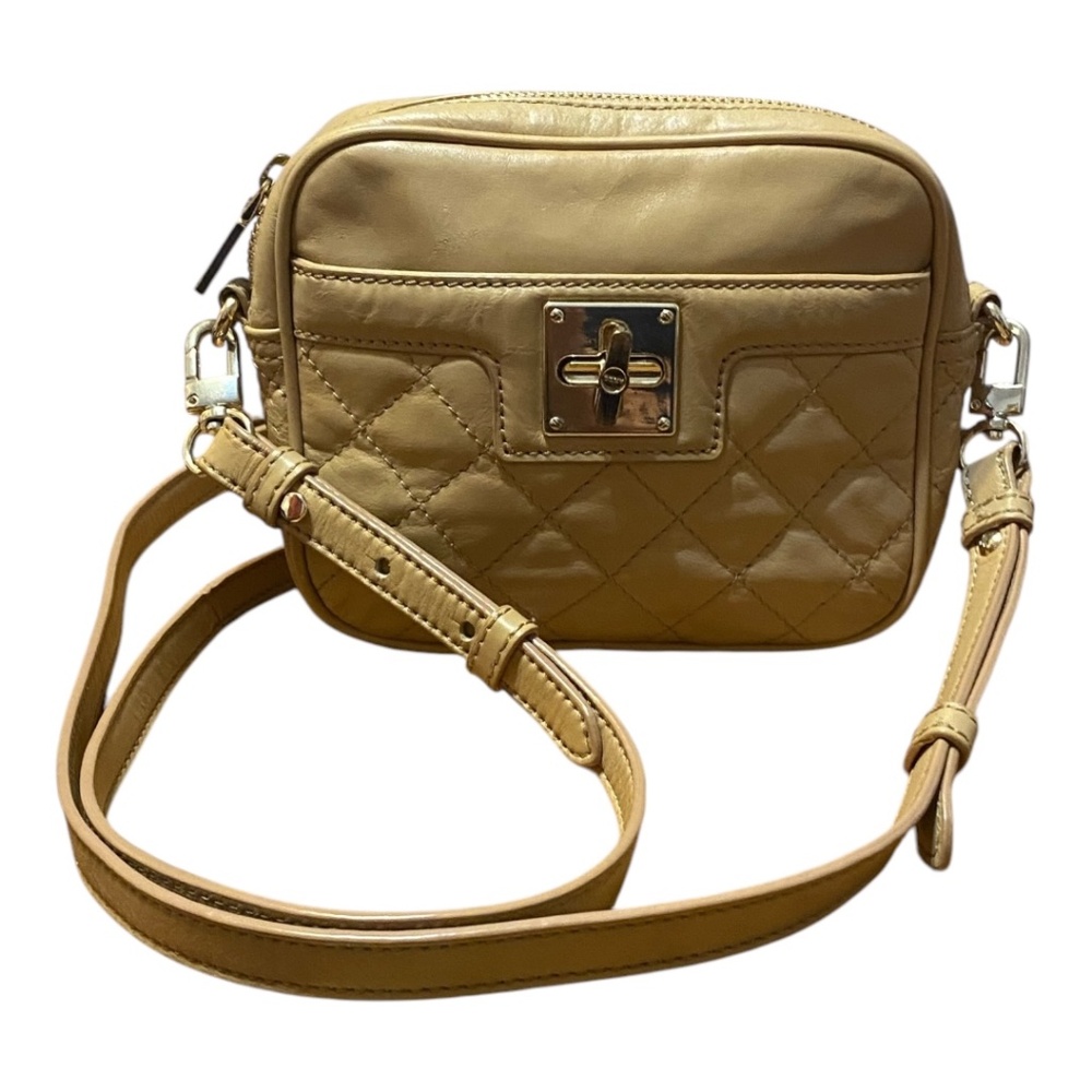 DKNY quilted leather neutral tone gold hardware small crossbody